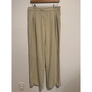 House of Harlow 1960 Women's Beige Linen‎ Blend Wide Leg Pleated Pants Size 10